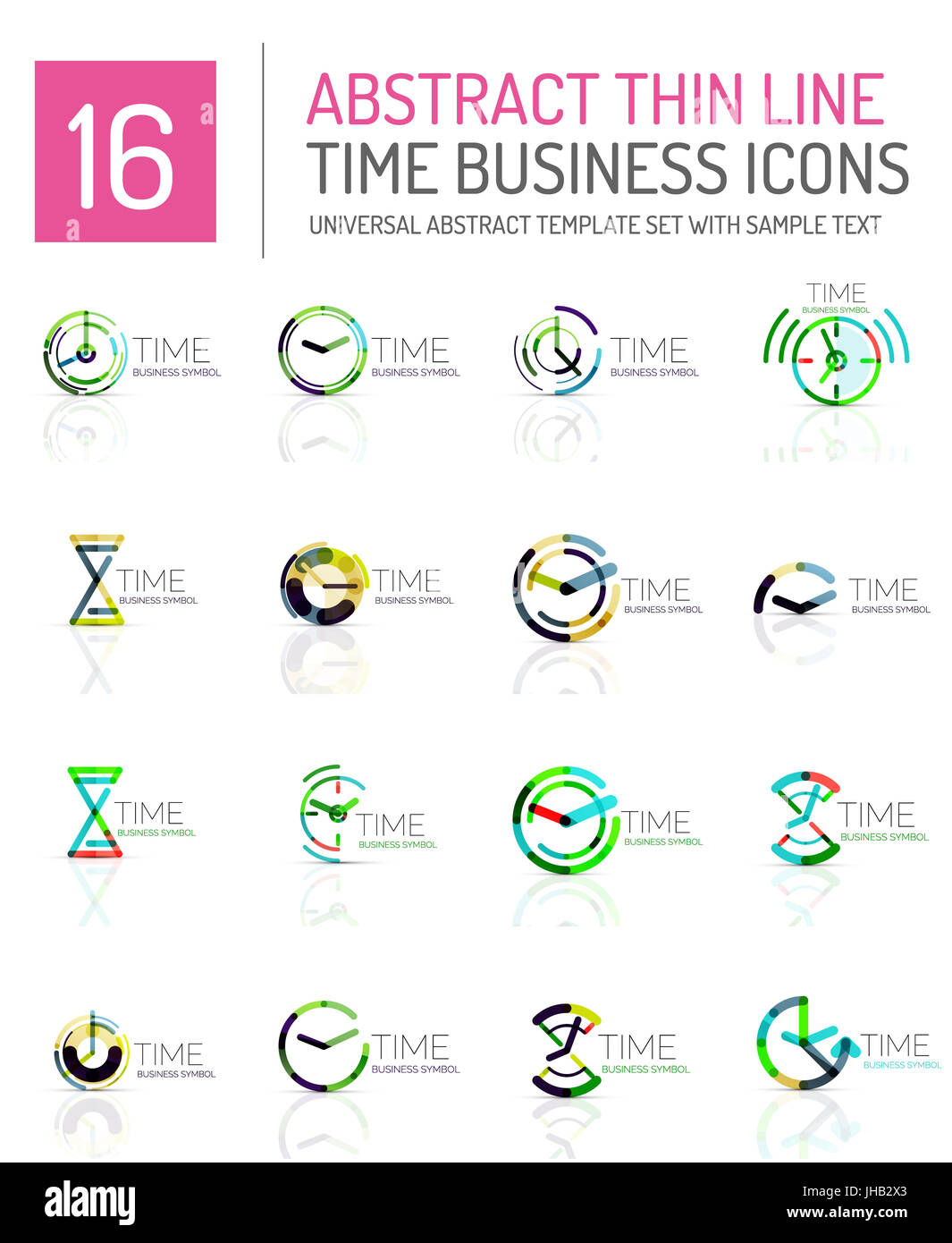 Geometric clock and time icon logo set. Thin line geometric flat style ...