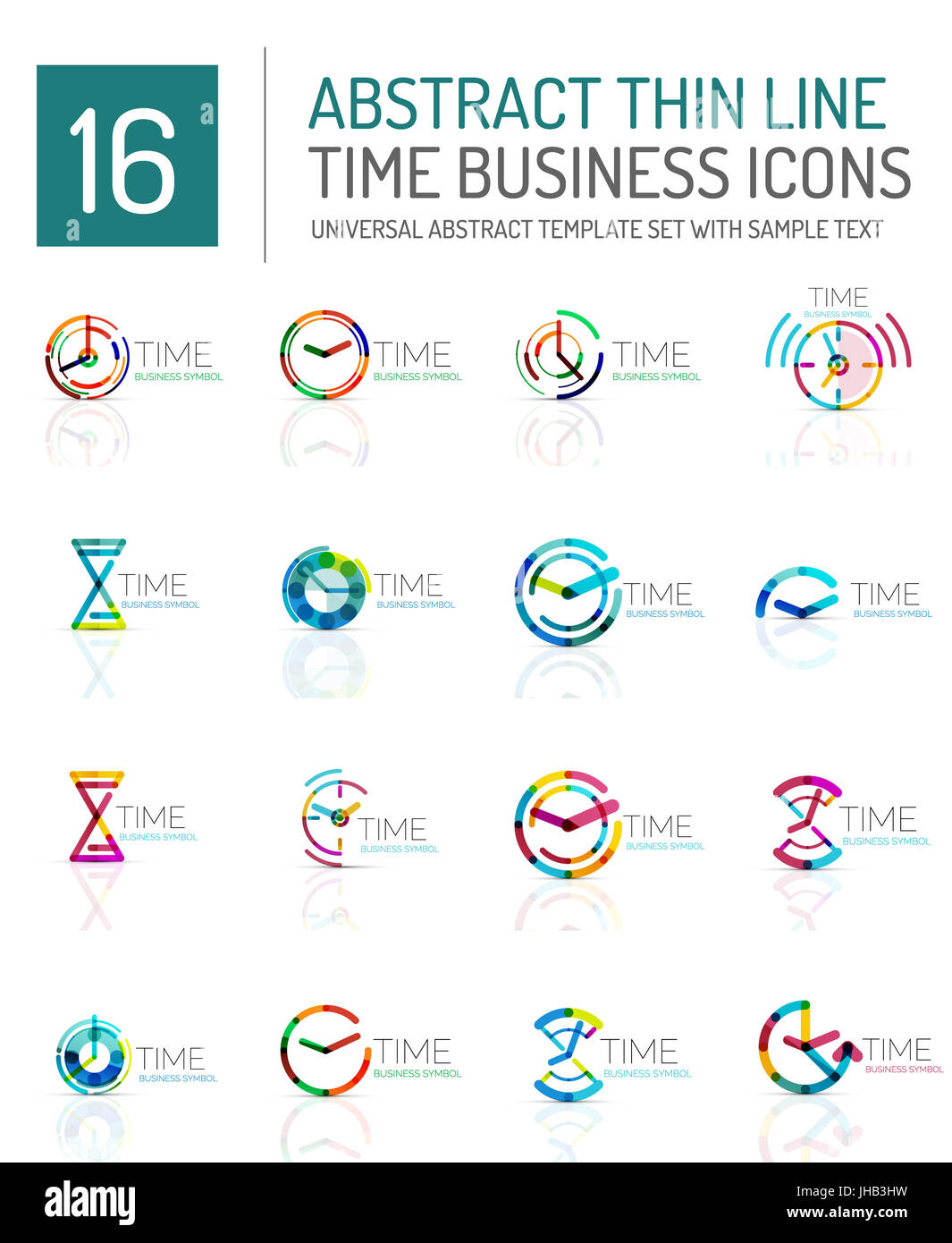 Geometric clock and time icon logo set. Thin line geometric flat style ...