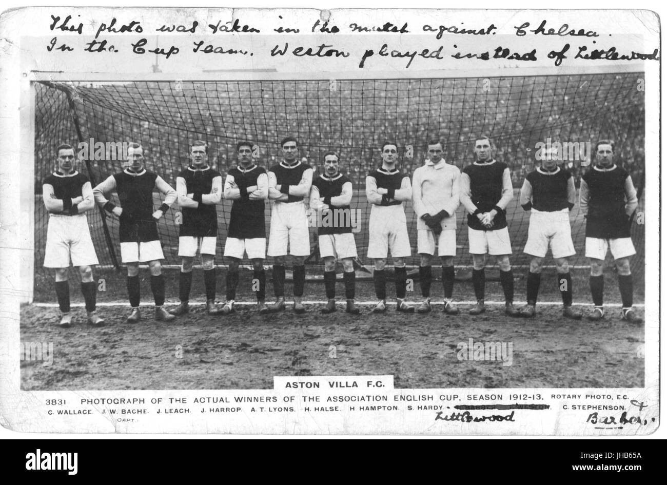 Old postcard of Aston Villa 1912-13 English Association Cup winners Stock Photo