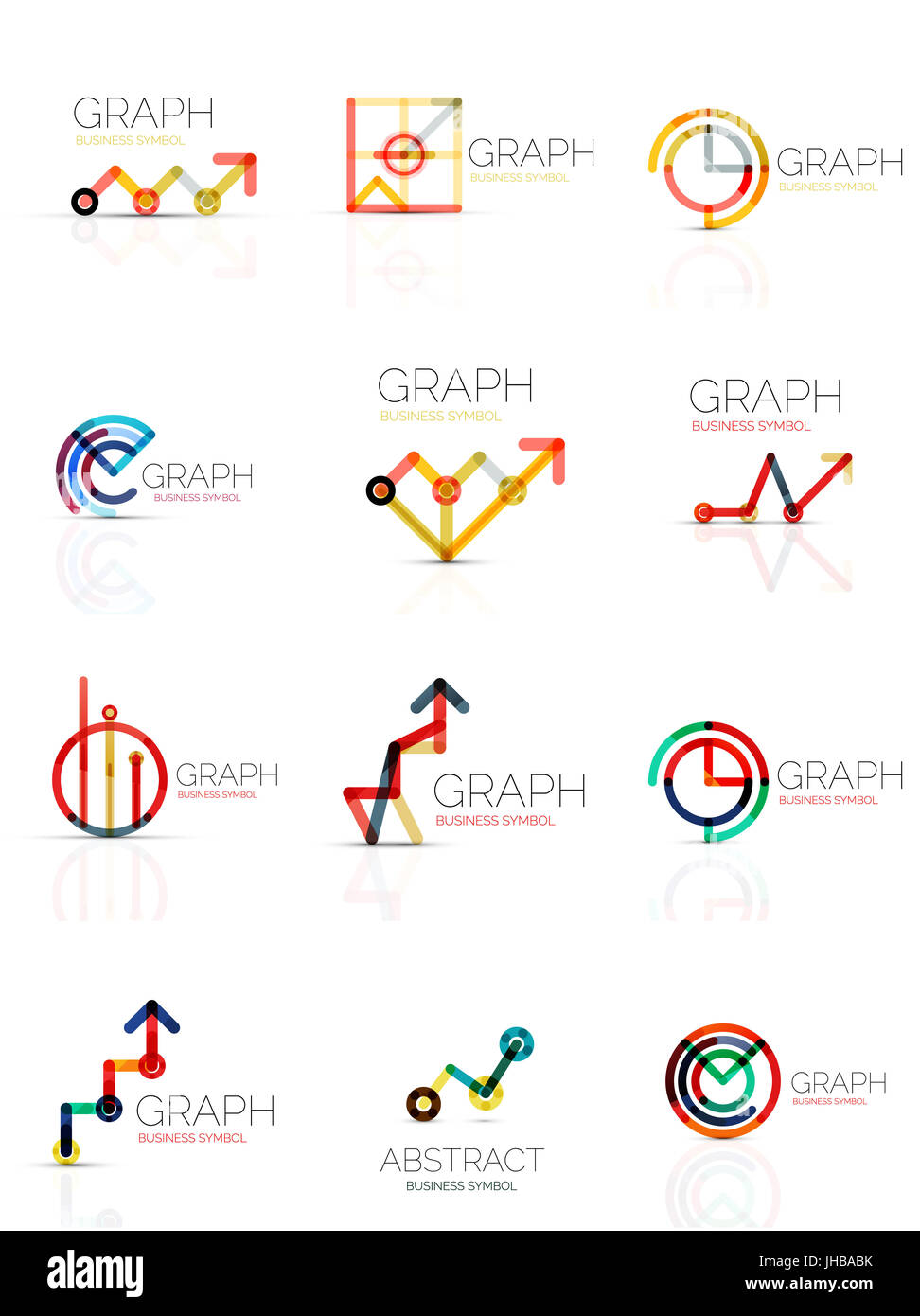 Linear graph and chart abstract logo set, connected multicolored line ...