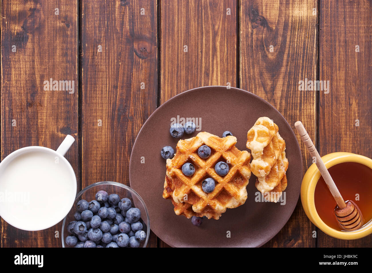 Top view of belgian waffles Stock Photo