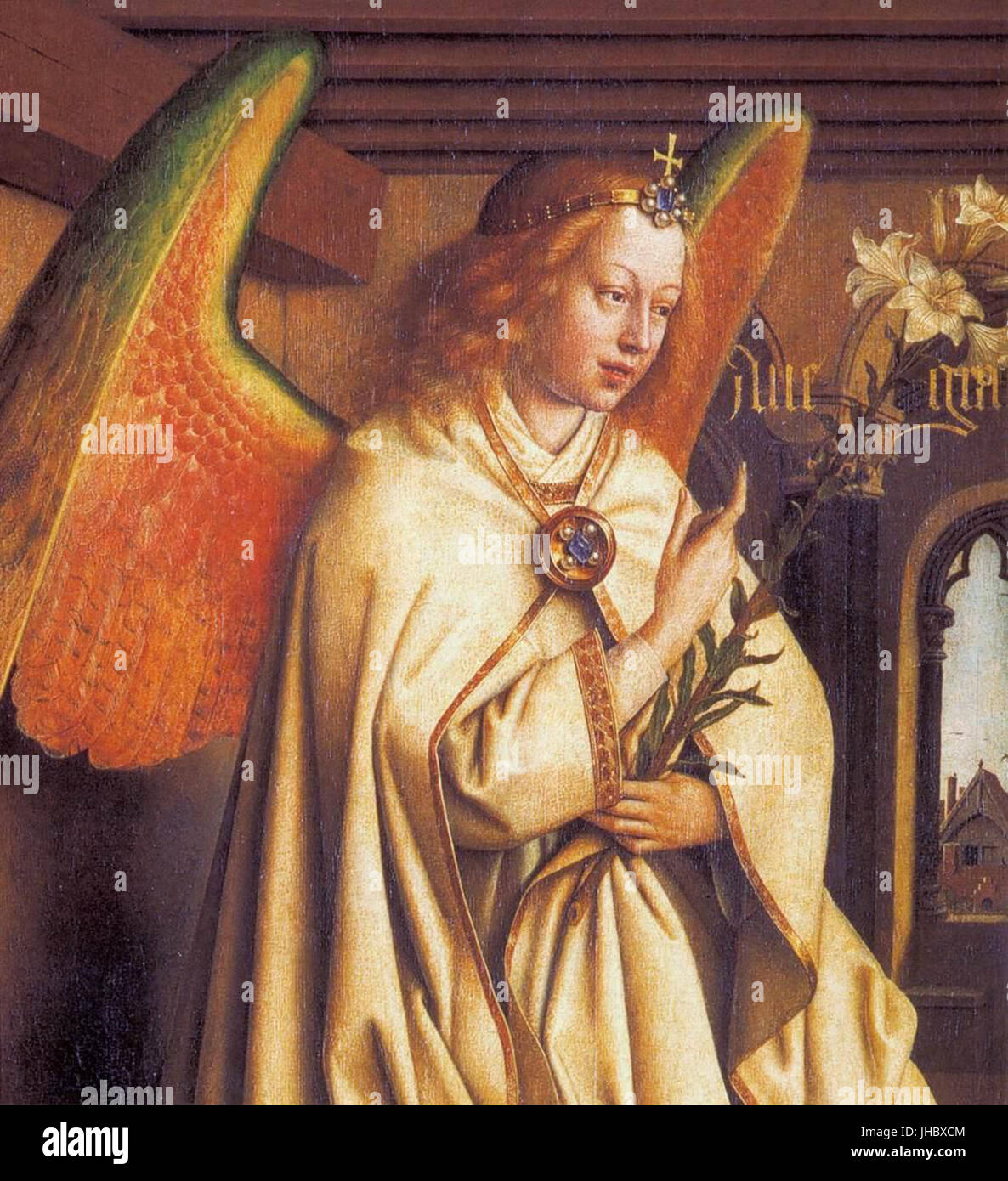Jan van Eyck - The Ghent Altarpiece - Angel of the Annunciation (detail) - WGA07669 Stock Photo