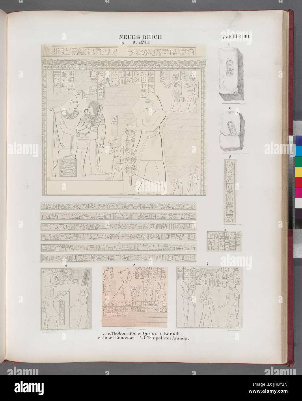 Neues Reich. Dynastie XVIII. a - c Theben (Thebes). Abd el Qurna; d. Karnak; e. Insel Konosso; f - i Tempel von Amada (NYPL b14291191-38238) Stock Photo