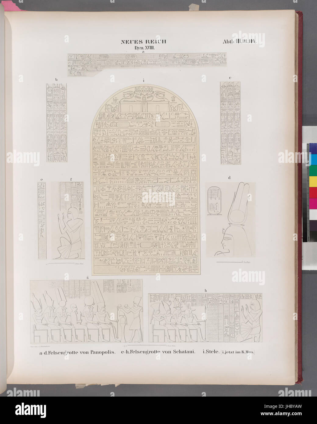 Neues Reich. Dynastie XVIII. a - d Felsengrotte von Panopolis; e - h Felsengrotte von Schataui; i. Stele (i. jetzt im K. Museum) (NYPL b14291191-38287) Stock Photo