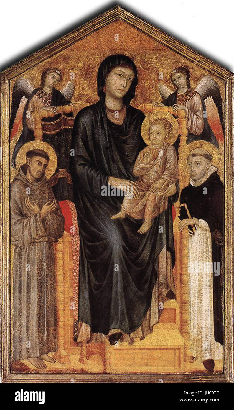 Madonna Enthroned with the Child St Francis St Domenico and two Angels, Cimabue Stock Photo