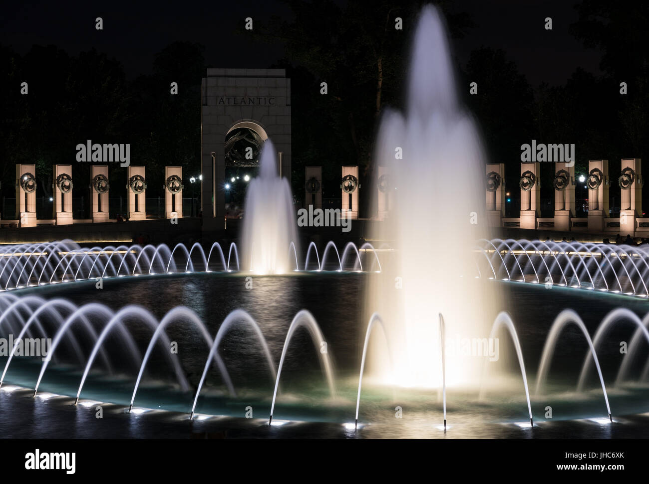 Fountains at World War Two memorial Stock Photo