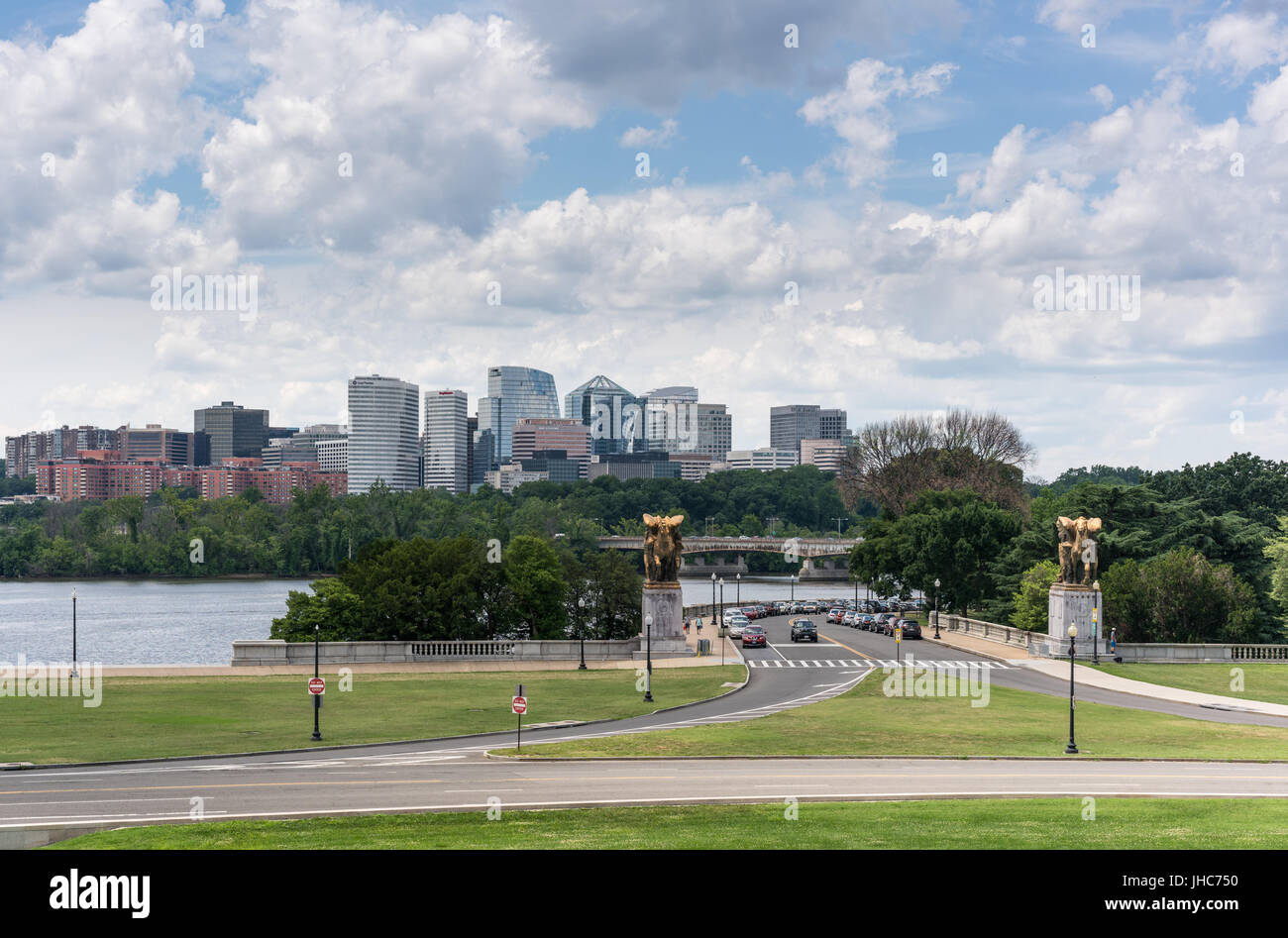 Skyline of Rosslyn from Lincoln Memorial Stock Photo