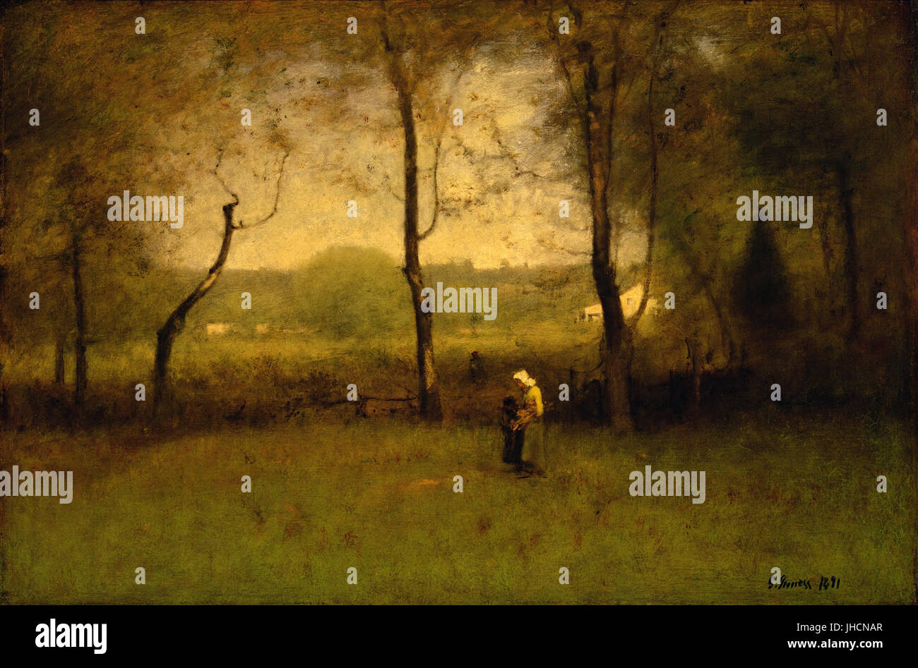George Inness - Wood Gatherers, An Autumn Afternoon Stock Photo
