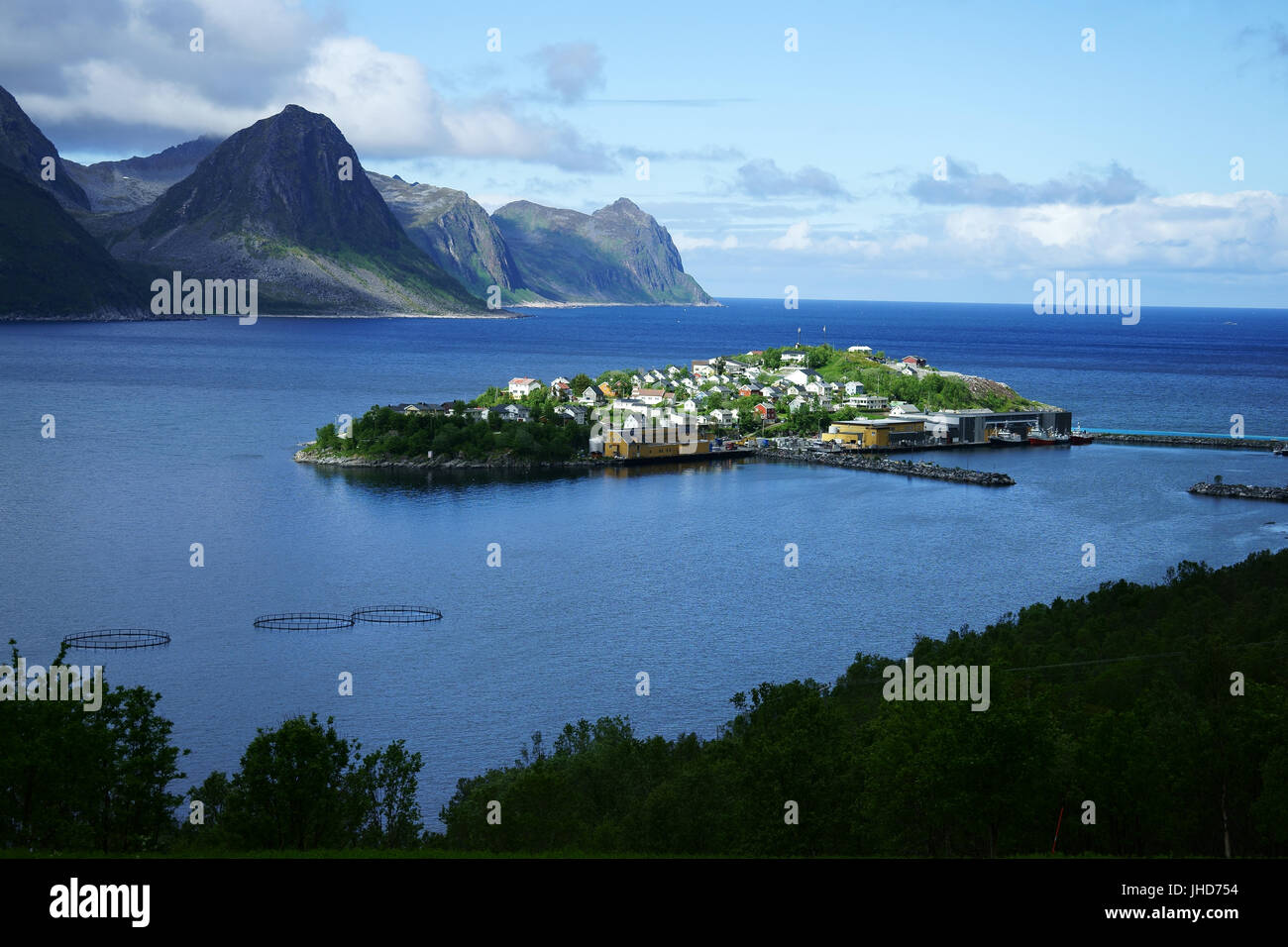Husoy village and island,island Senja, Baltsfjorden, Northern Norway Stock Photo