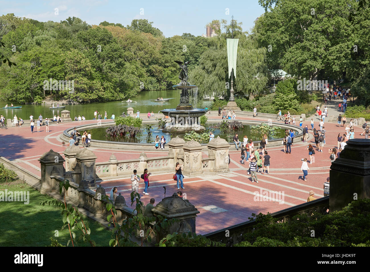 Bethesda Fountain with people view from the terrace in Central Park in a sunny day in New York Stock Photo