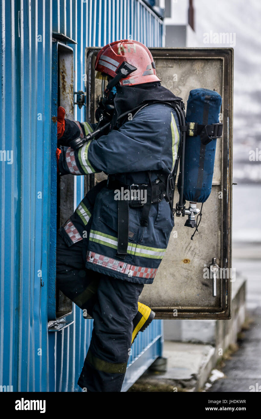 Fire fighting equipment used for fire drills and fire fighting Stock