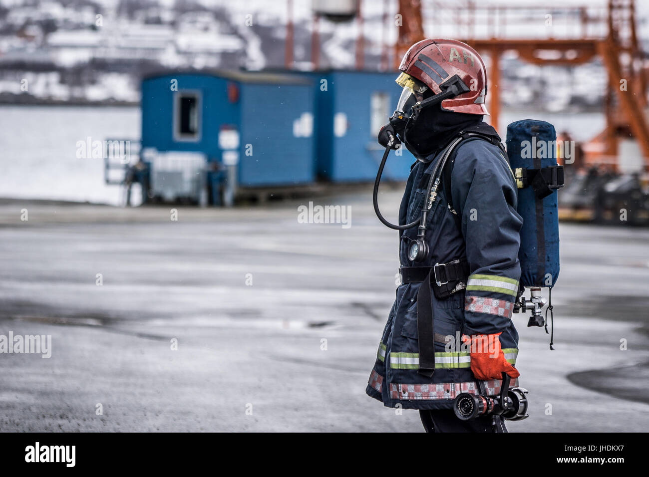 Fire fighting equipment used for fire drills and fire fighting Stock Photo