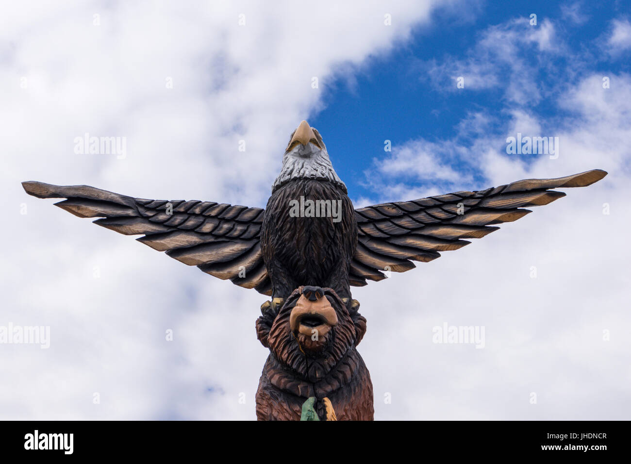 Wooden Bald Eagle on top of a Grizzly, Artwork, Totem, Sunday Market