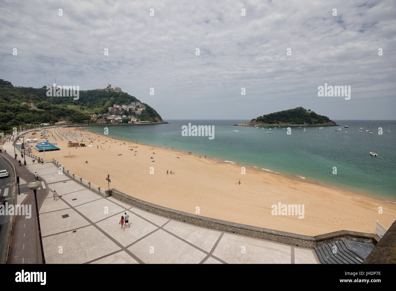 Wide angle view of Ondarreta beach (San Sebastian, Guipuzcoa, Spain). Stock Photo