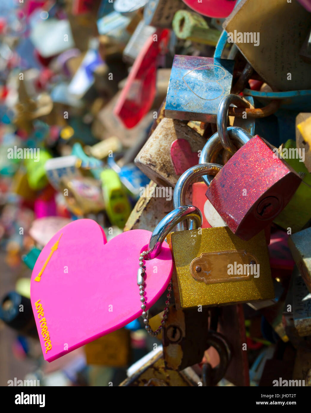 love padlocks at the Seoul Tower in Namsan Park in Seoul, South Korea