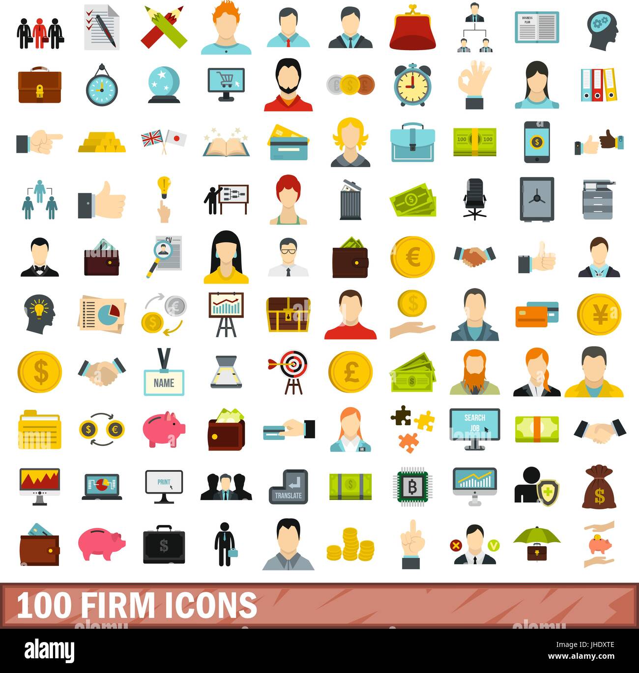 100 firm icons set, flat style Stock Vector Image & Art - Alamy