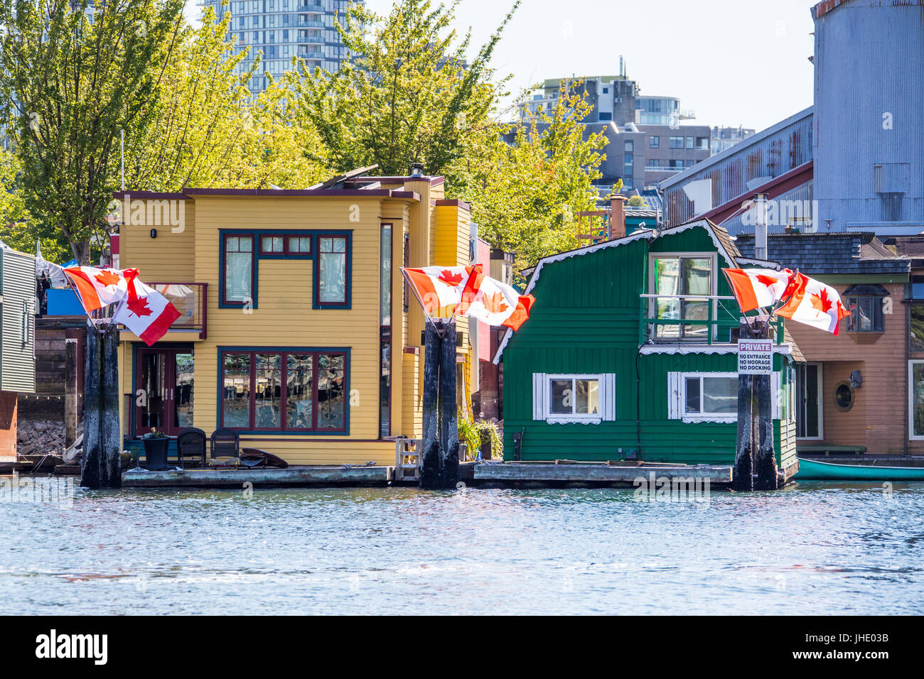 Waterfront homes on Granville Island, Vancouver, Canada Stock Photo