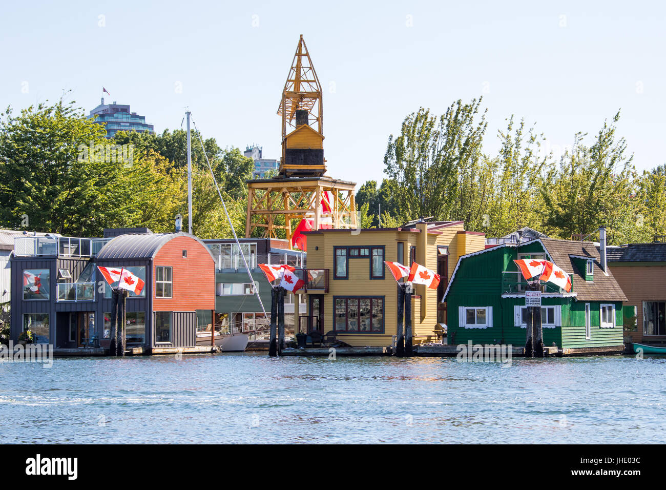 Waterfront homes on Granville Island, Vancouver, Canada Stock Photo