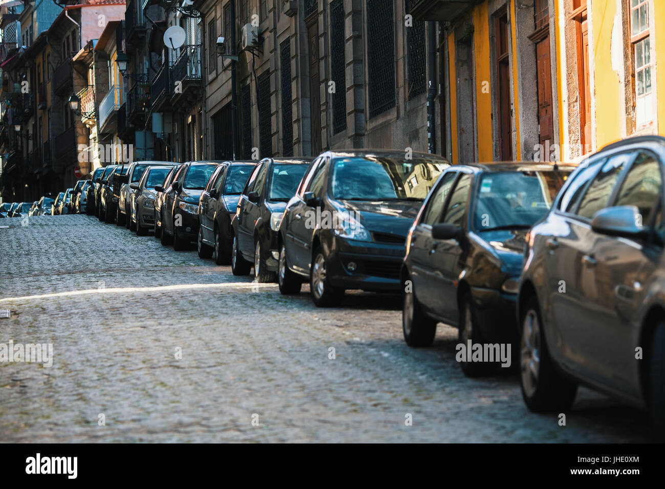 Cars parked along the streets of the old town Stock Photo Alamy