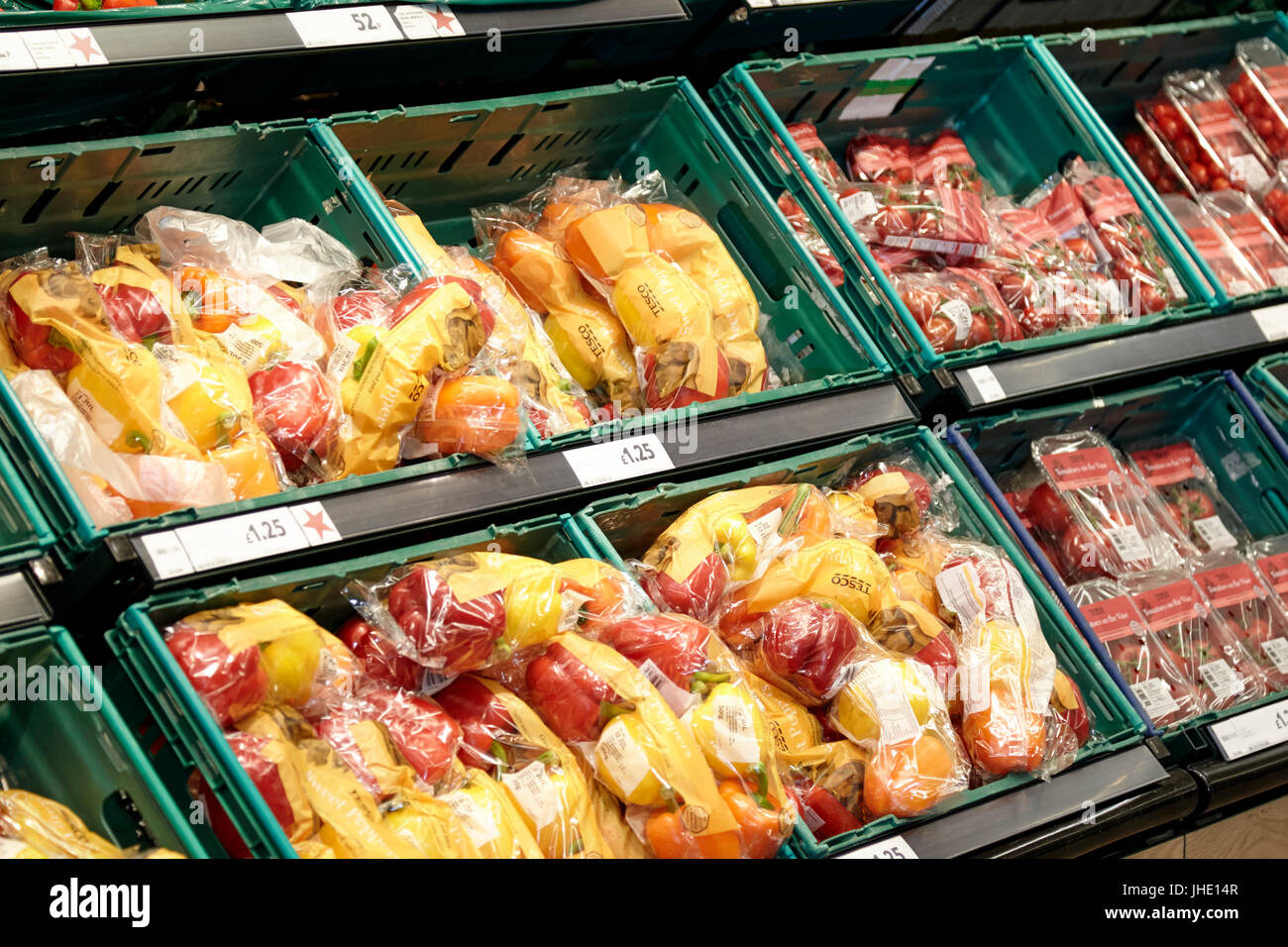 fresh vegetables aisle in a uk tesco supermarket Stock Photo