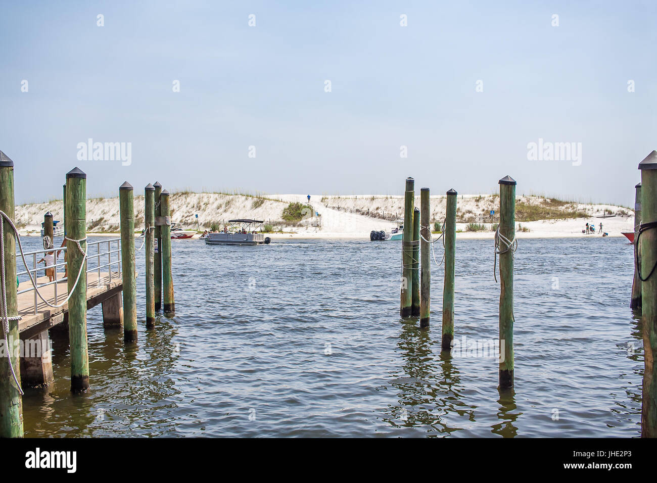 A view of the Destin Harbor and boats from the Destin HarborWalk