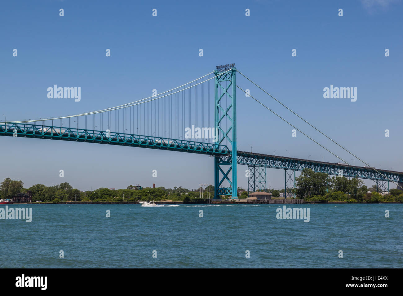 Ambassador Bridge between Windsor, Ontario, Canada and Detroit, Michigan, USA Stock Photo