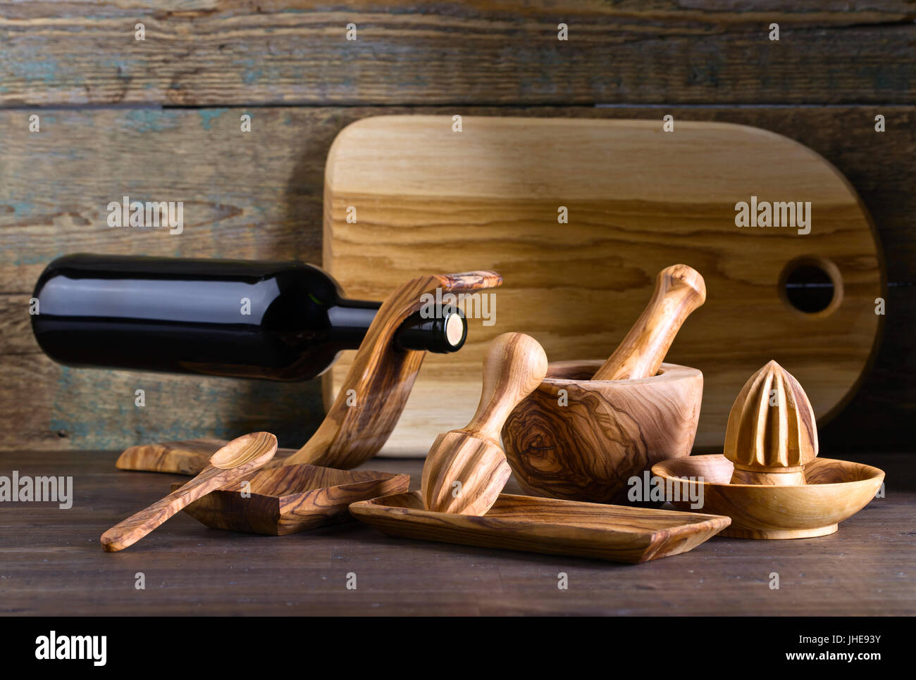 Set of wooden kitchen utensils made from olive wood Stock Photo Alamy