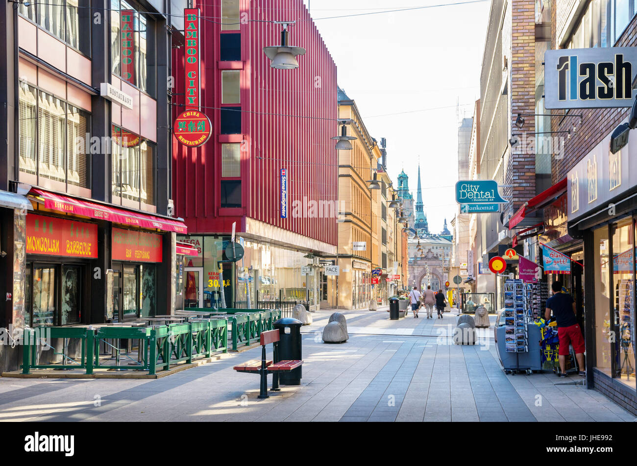 Drottninggatan (Queen Street) is a major pedestrian street in Stockholm. Sweden Stock Photo