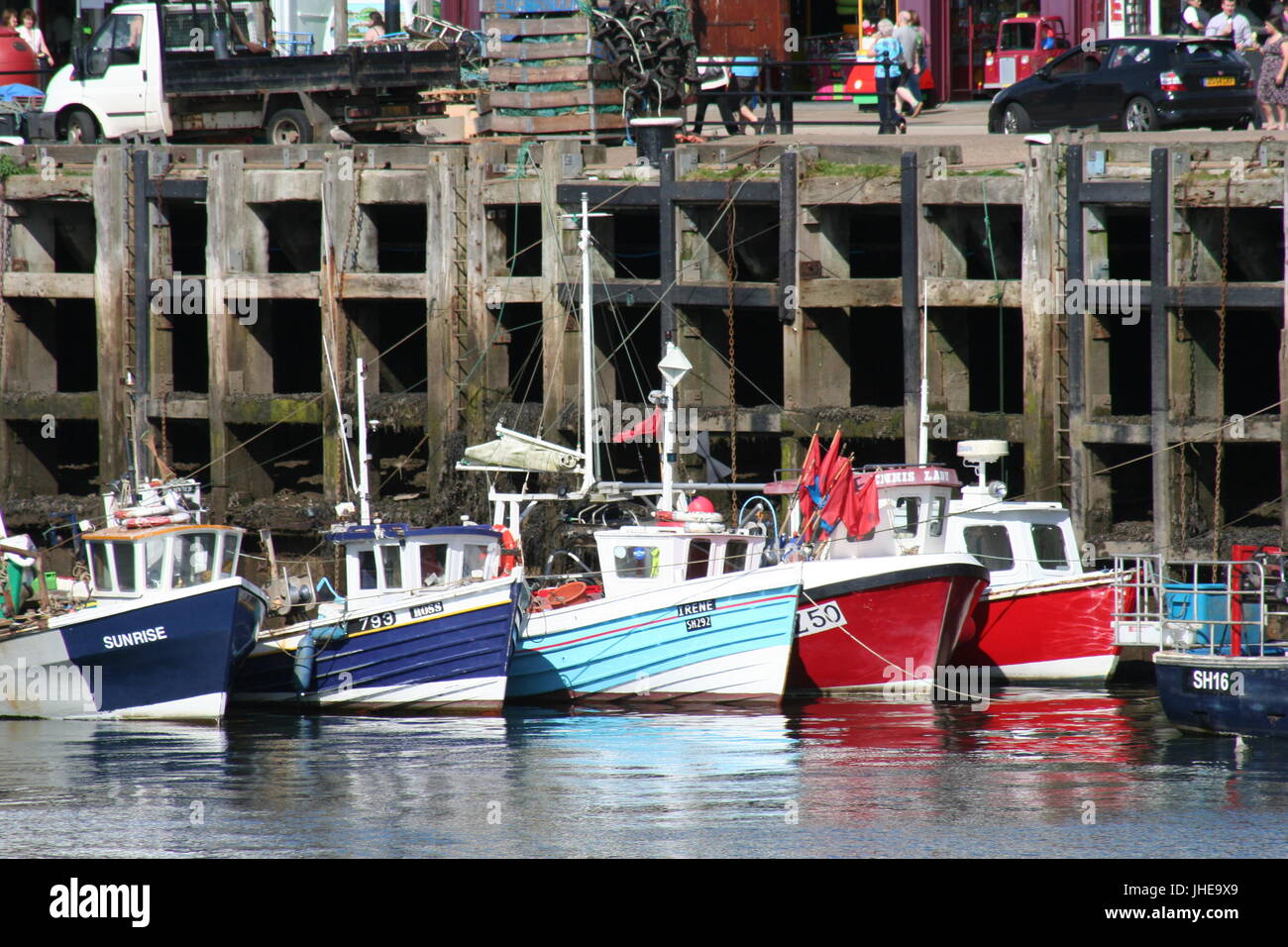 Scarborough - Cobles in the harbour Stock Photo