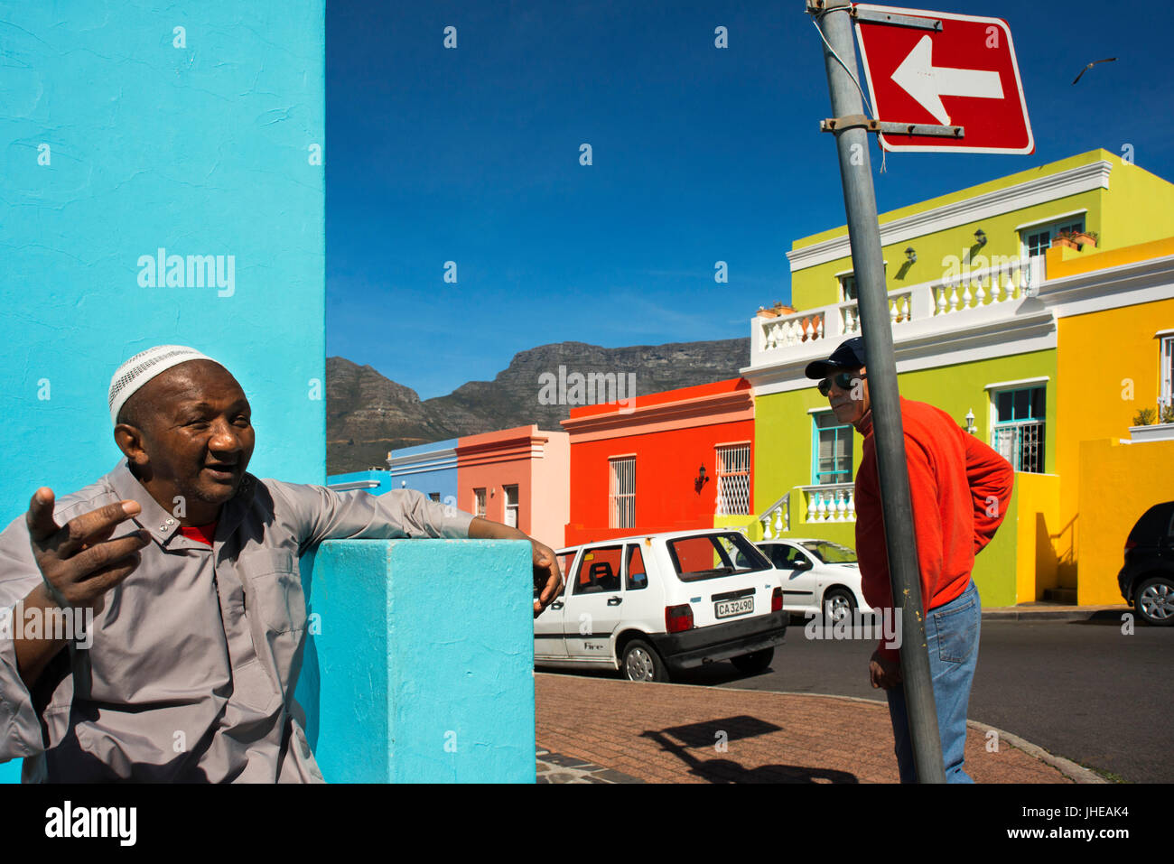 Colourful buildings houses in Bo-Kaap, Malay Quarter, Cape Town, Western Cape, South Africa Stock Photo