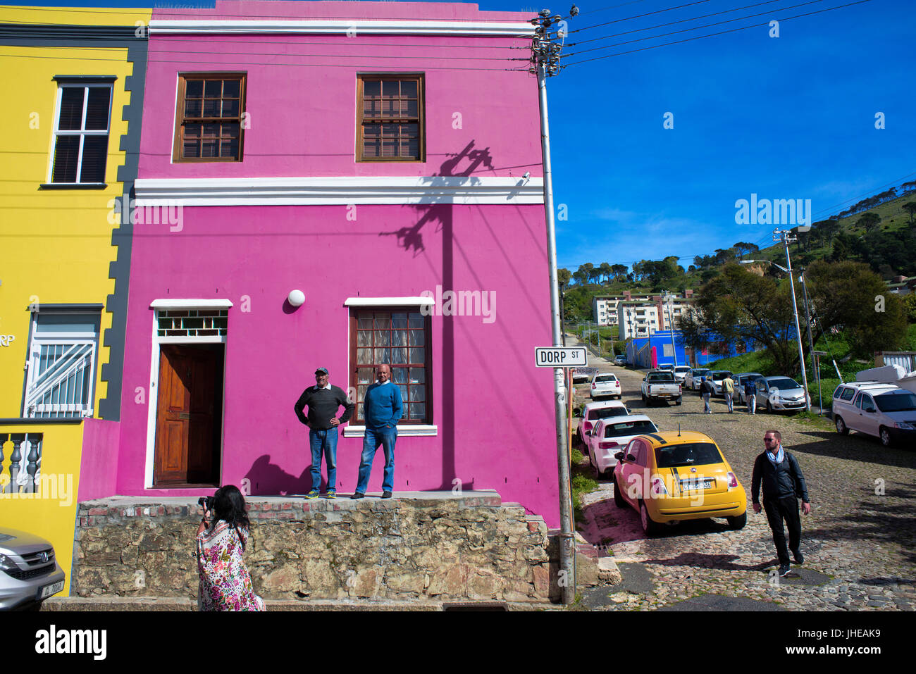 Colourful buildings houses in Bo-Kaap, Malay Quarter, Cape Town, Western Cape, South Africa Stock Photo