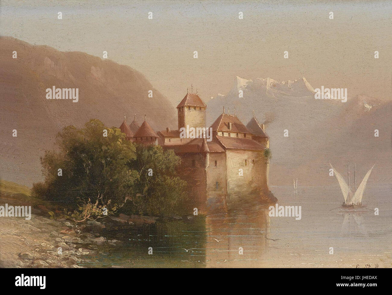 Hubert Sattler - Blick auf Schloss Chillon Stock Photo