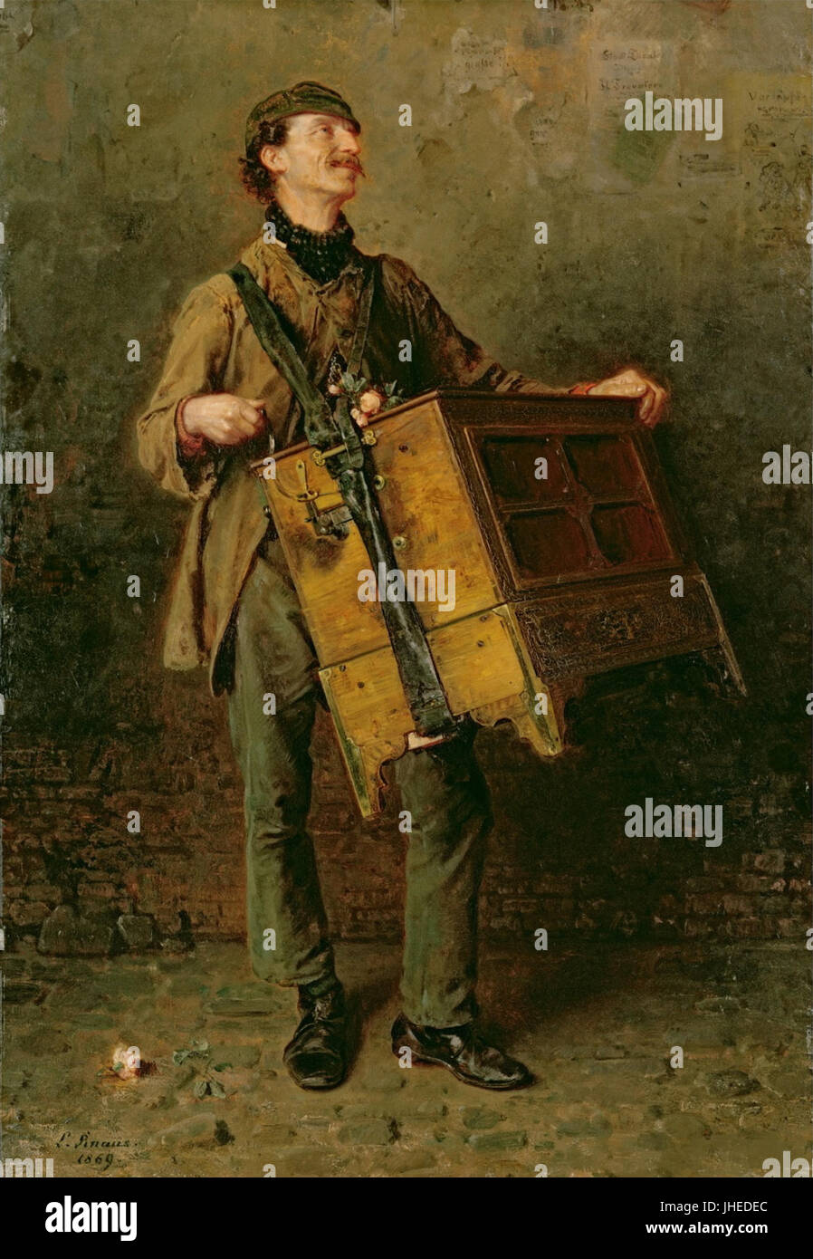 Ludwig Knaus - Der Leierkastenmann (1869) Stock Photo