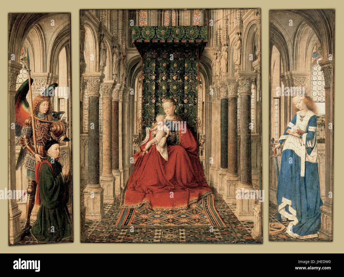 Jan van Eyck - Triptych of Mary and Child, St. Michael, and the Catherine - Stock Photo