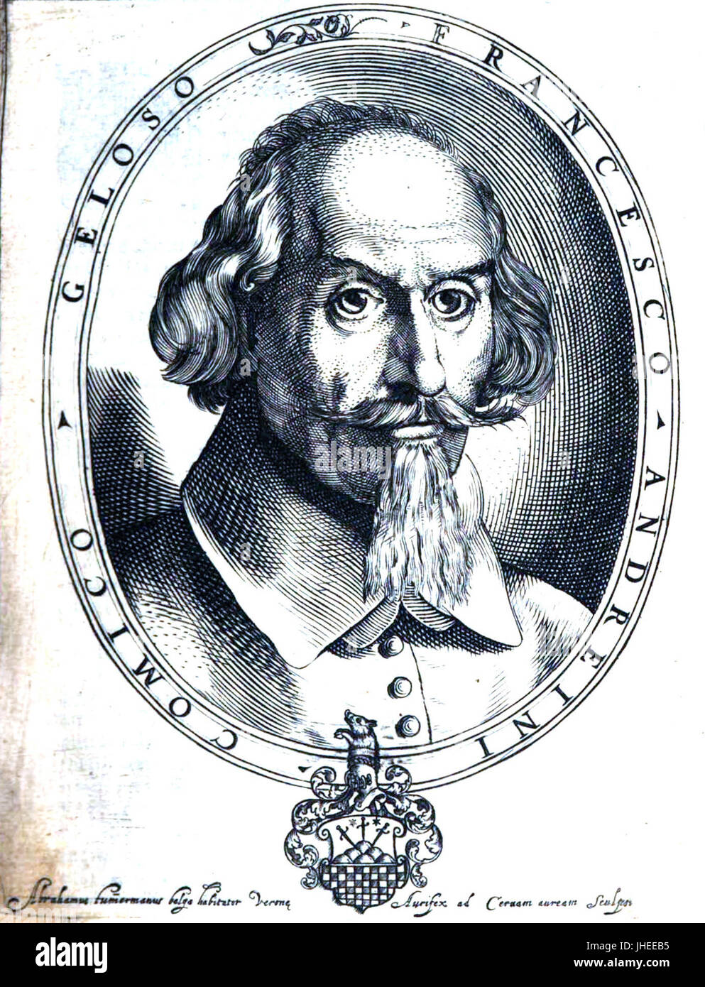 Francesco Andreini, engraved portrait from Le Bravure del Capitano