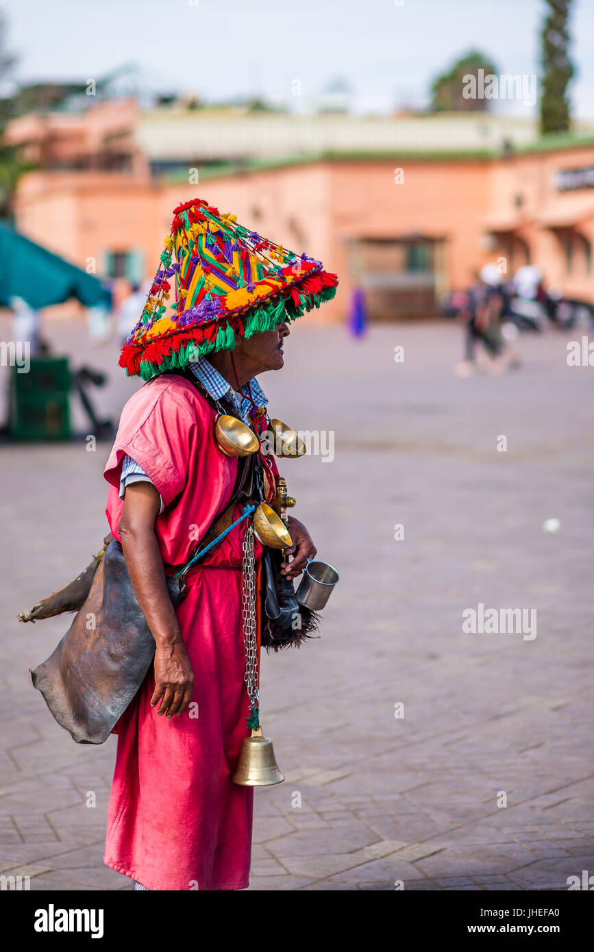 marrakech, Morocco - Circa September 2015 - a traditionally clothed moroccan Stock Photo