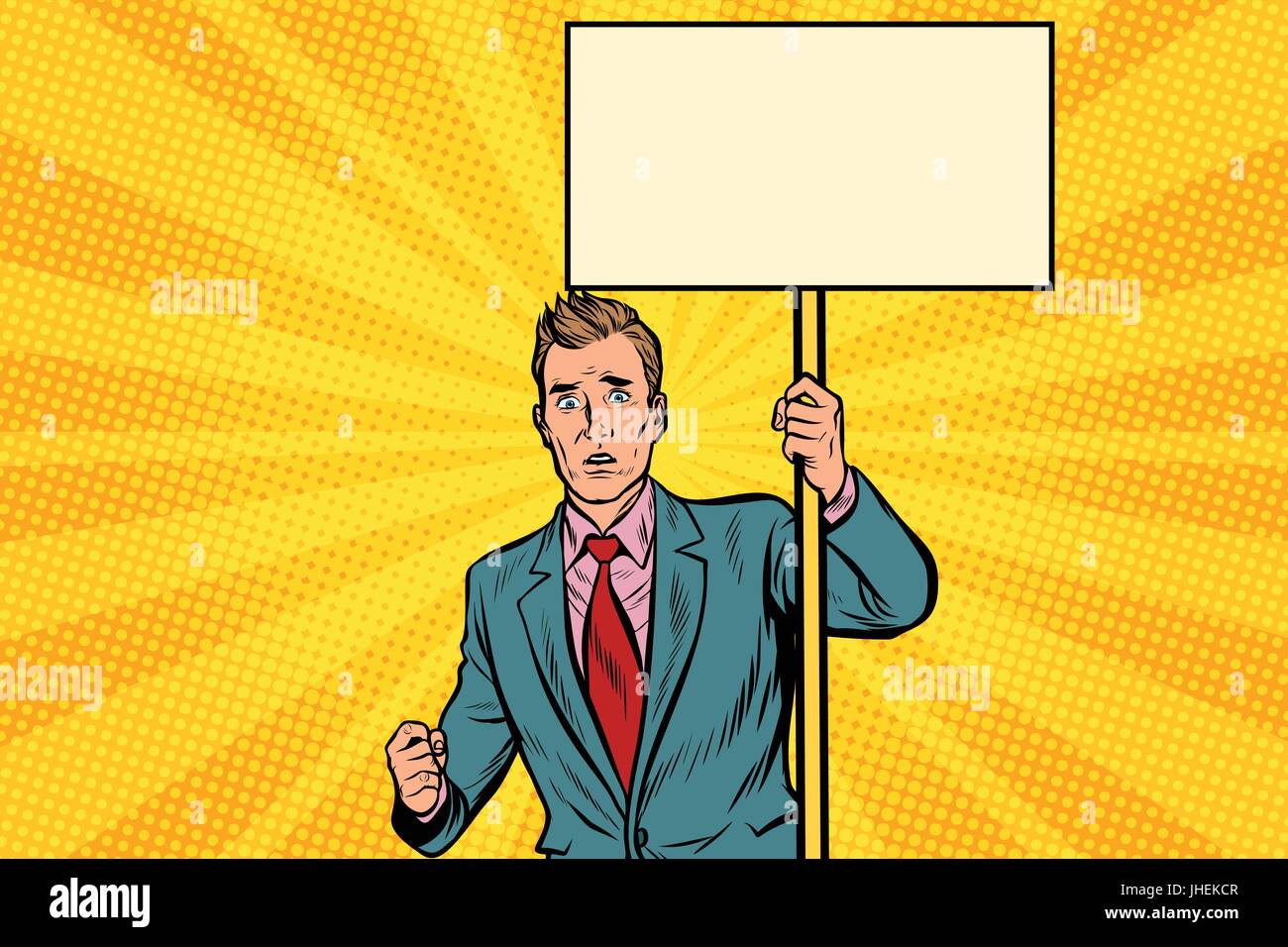 protester businessman with a placard at the rally Stock Vector