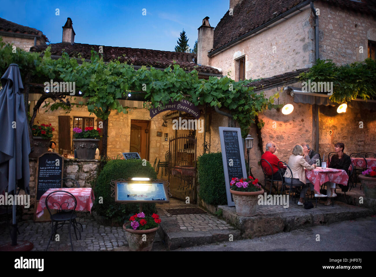 Bars and restaurants in Saint Cirq Lapopie, Midi Pyrénées, Lot, France