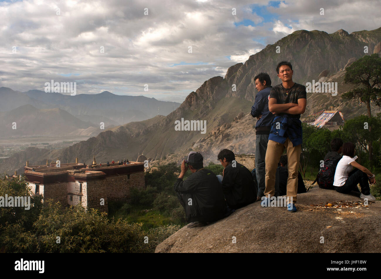 Around the Drepung monastery during the Yogurt Festival or also called Shoton Festival, Lhasa, Tibet. Stock Photo