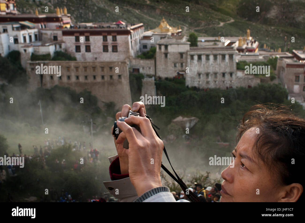 Around the Drepung monastery during the Yogurt Festival or also called Shoton Festival, Lhasa, Tibet. Stock Photo