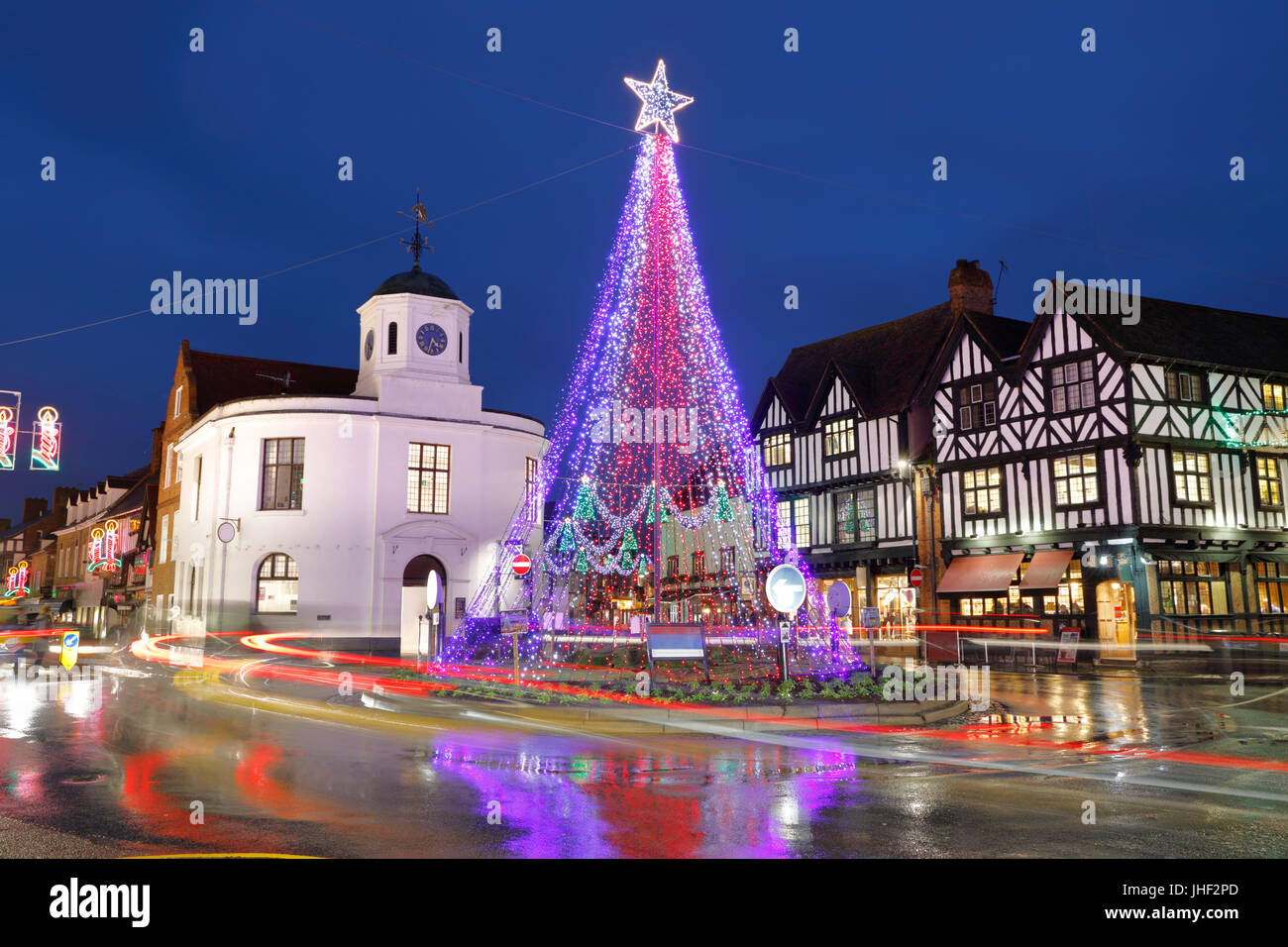 Christmas lights, Market Cross, StratforduponAvon, Warwickshire