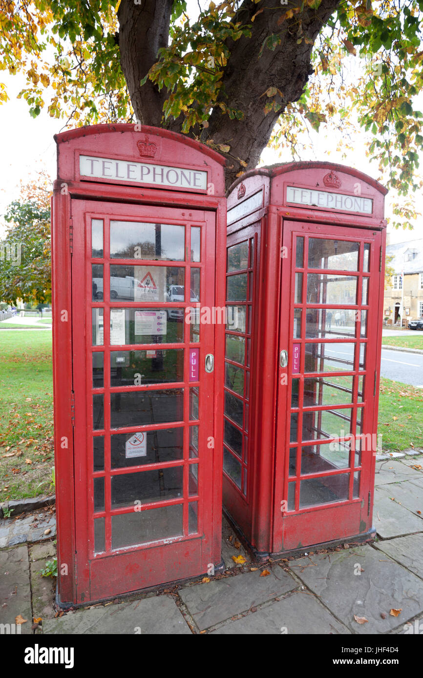 Red telephone boxes, Broadway, Cotswolds, Worcestershire, England, United Kingdom, Europe Stock Photo