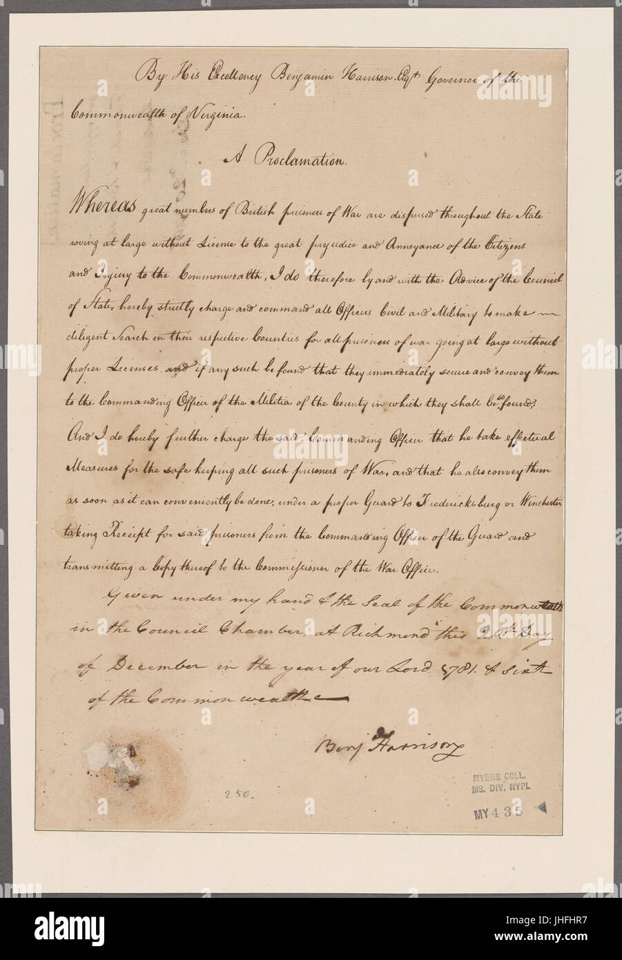 Hartley, Thomas. Yorktown, Virginia. To Jonathan Dayton (NYPL b11868620-5351611) Stock Photo