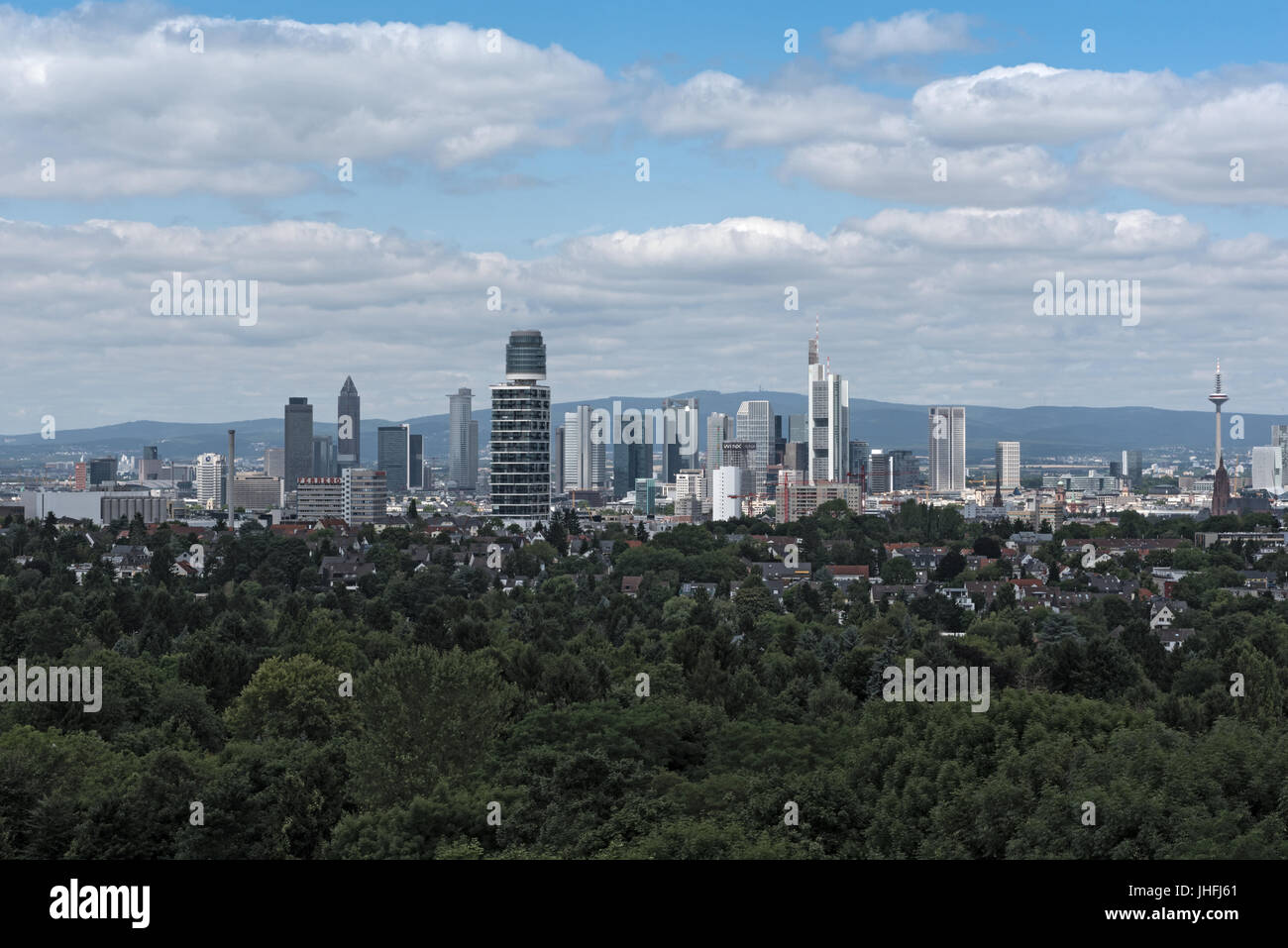 Panorama view of Frankfurt downtown from Goethe Tower Stock Photo