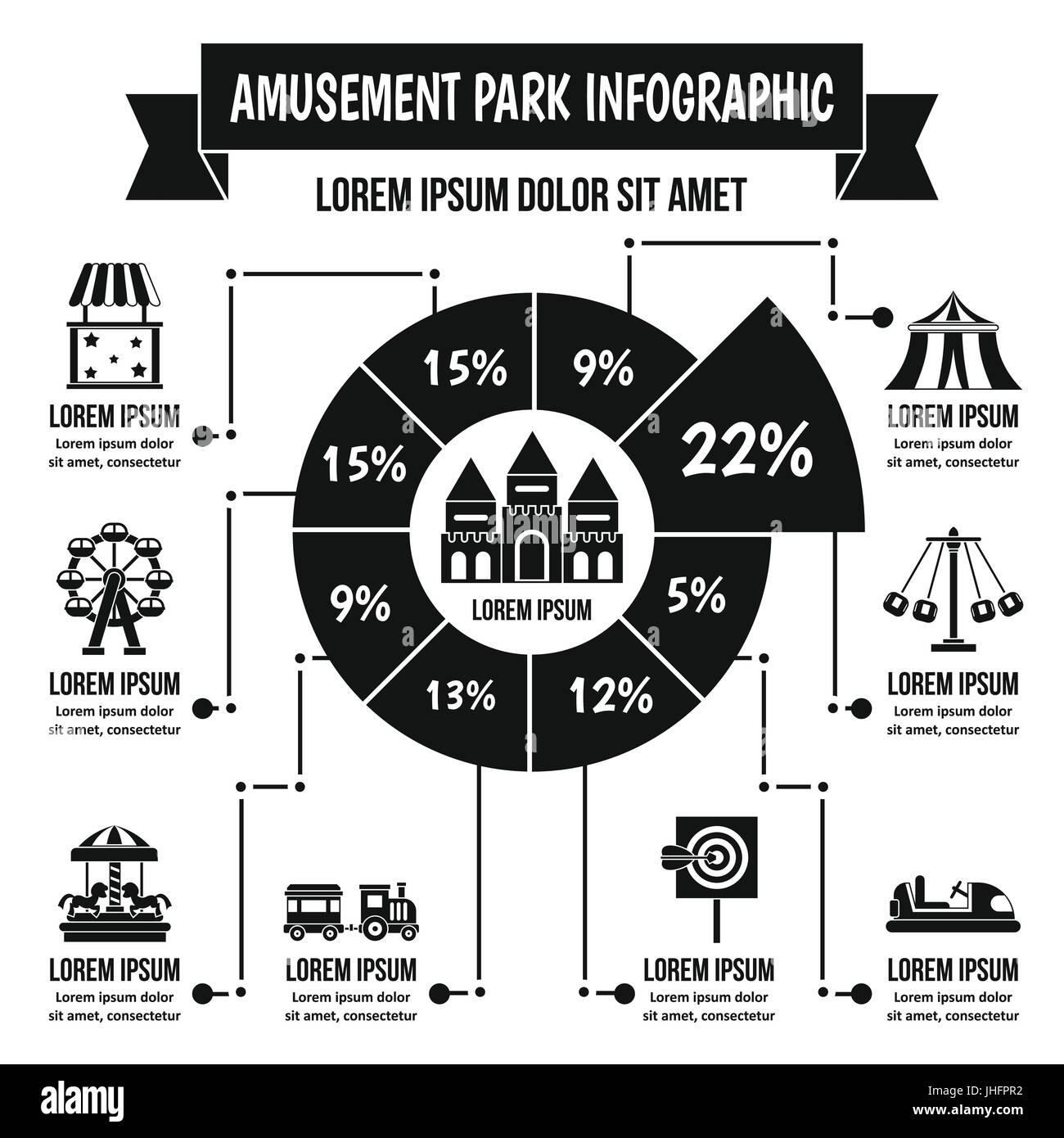 Amusement park infographic concept, simple style Stock Vector