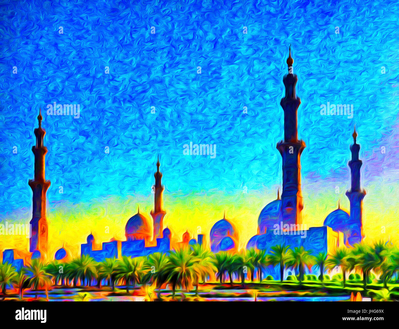 Sheikh Zayed Grand Mosque Abu Dhabi Uae Photo Art Painting Stock