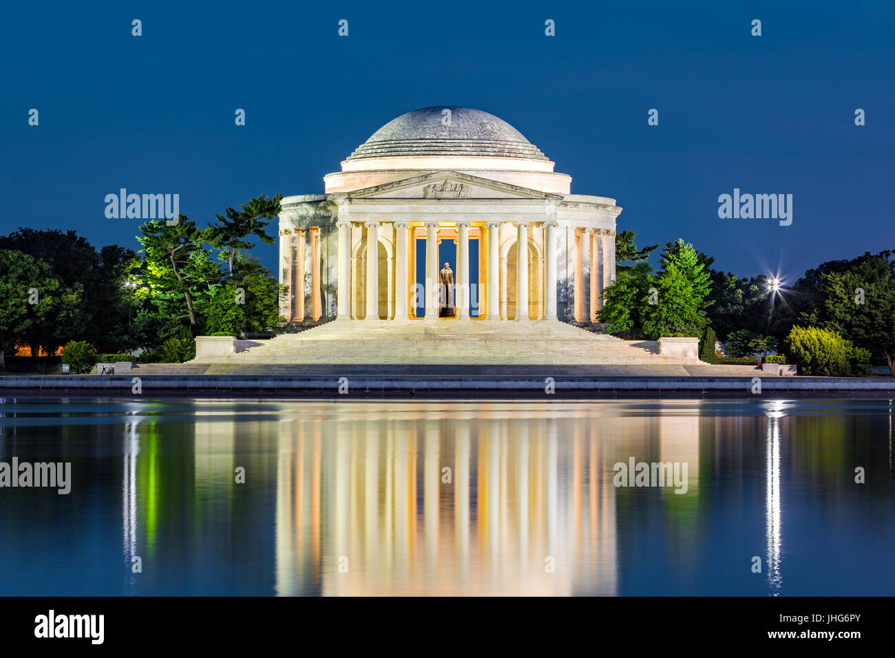 Jefferson Memorial in Washington DC. The Jefferson Memorial is a public building managed by the National Park Service of the United States Department  Stock Photo