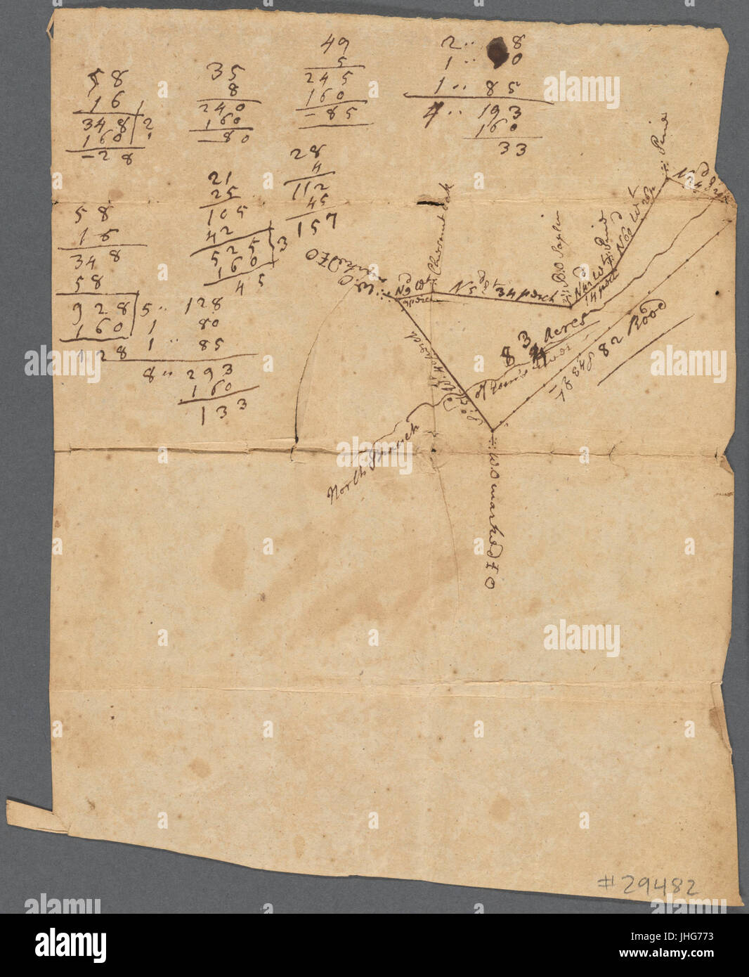 Draught of 8 3-4 acres of land survey'd on ye North Branch of Tom's River for a saw mill (1735) (NYPL b19605260-5365452) Stock Photo