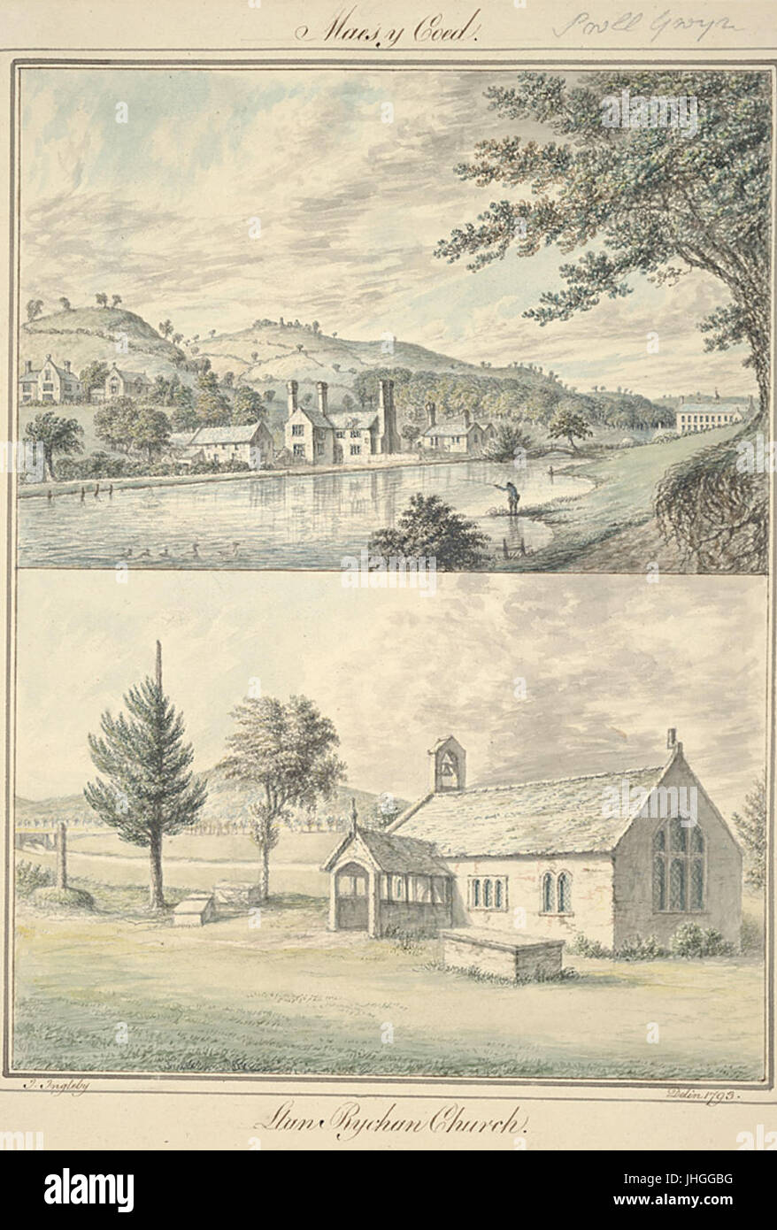 Maes y Coed ; Llan Bychan Church, 1793 Stock Photo