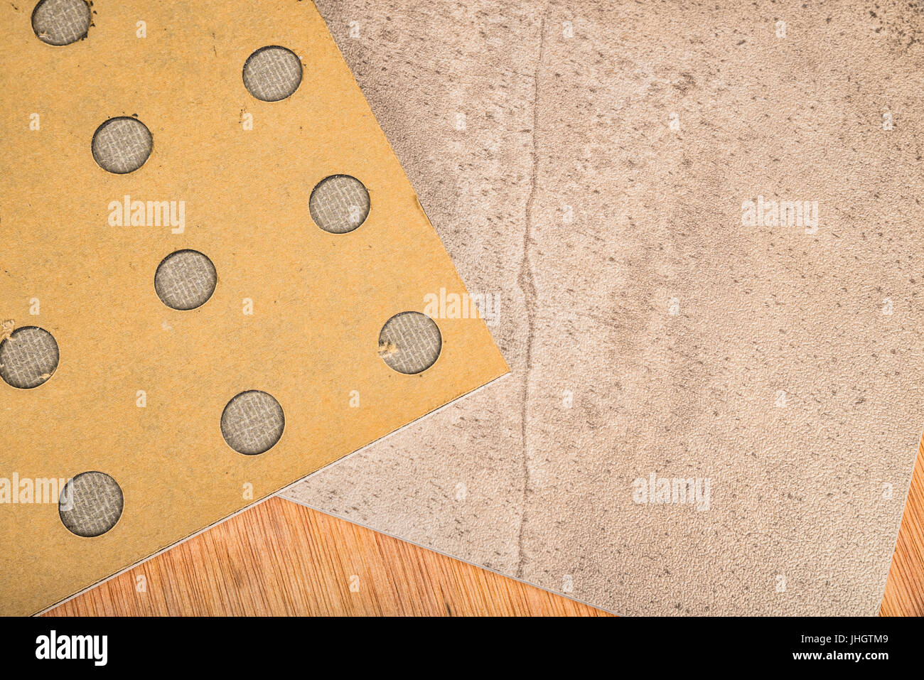 Closeup take of adhesive vinyl tiles, a modern construction material Stock Photo